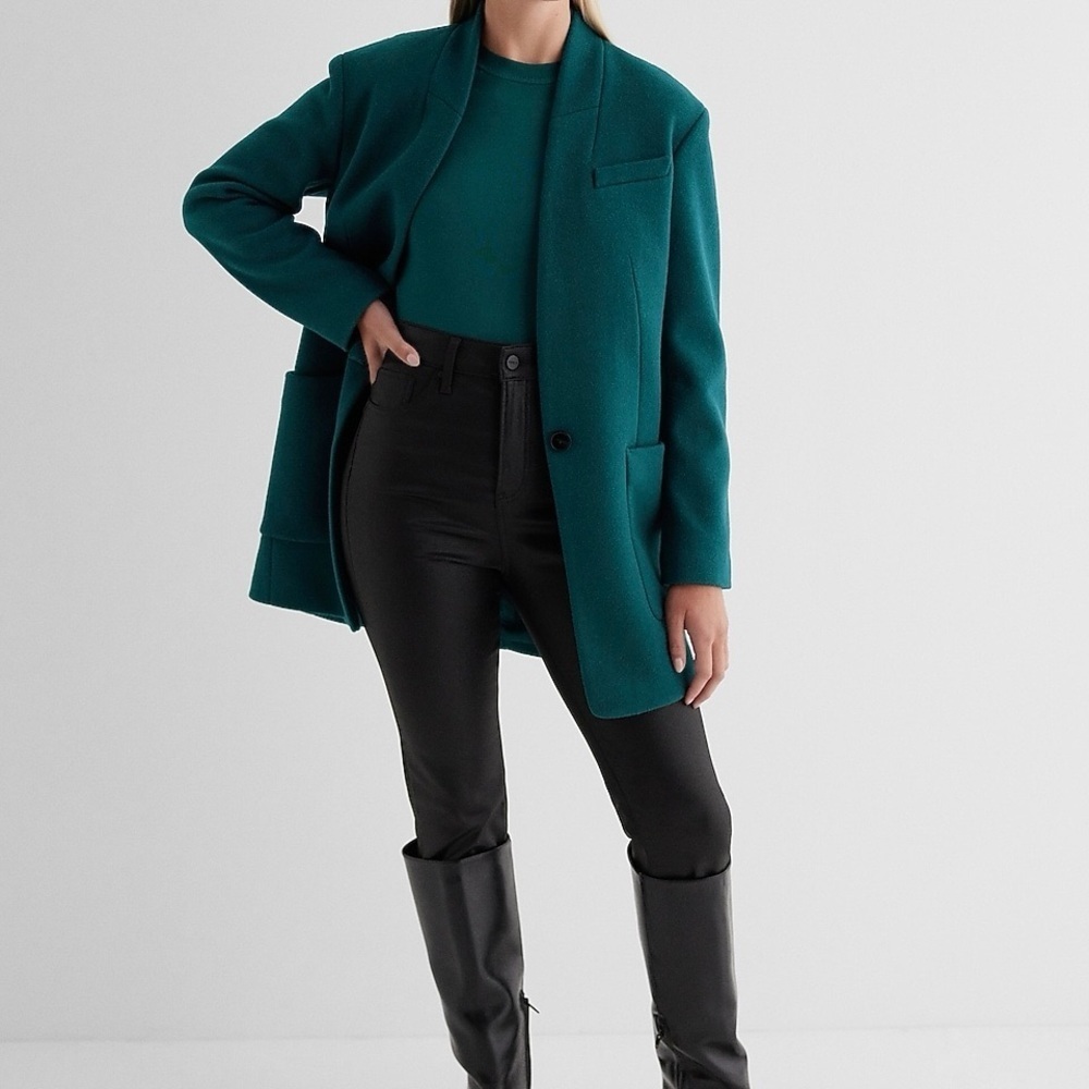 NWT Express Chic ‘Shawl Collar One Button Coat’ in Deep Teal Green Size XS - Picture 1 of 16